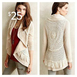 Anthropologie Fringed Circle Open Front Cardigan